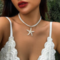 Fashion Holiday Beach Necklace  Exaggerated Ocean Mermaid Starfish Pendant Alloy Leather Rope for Women