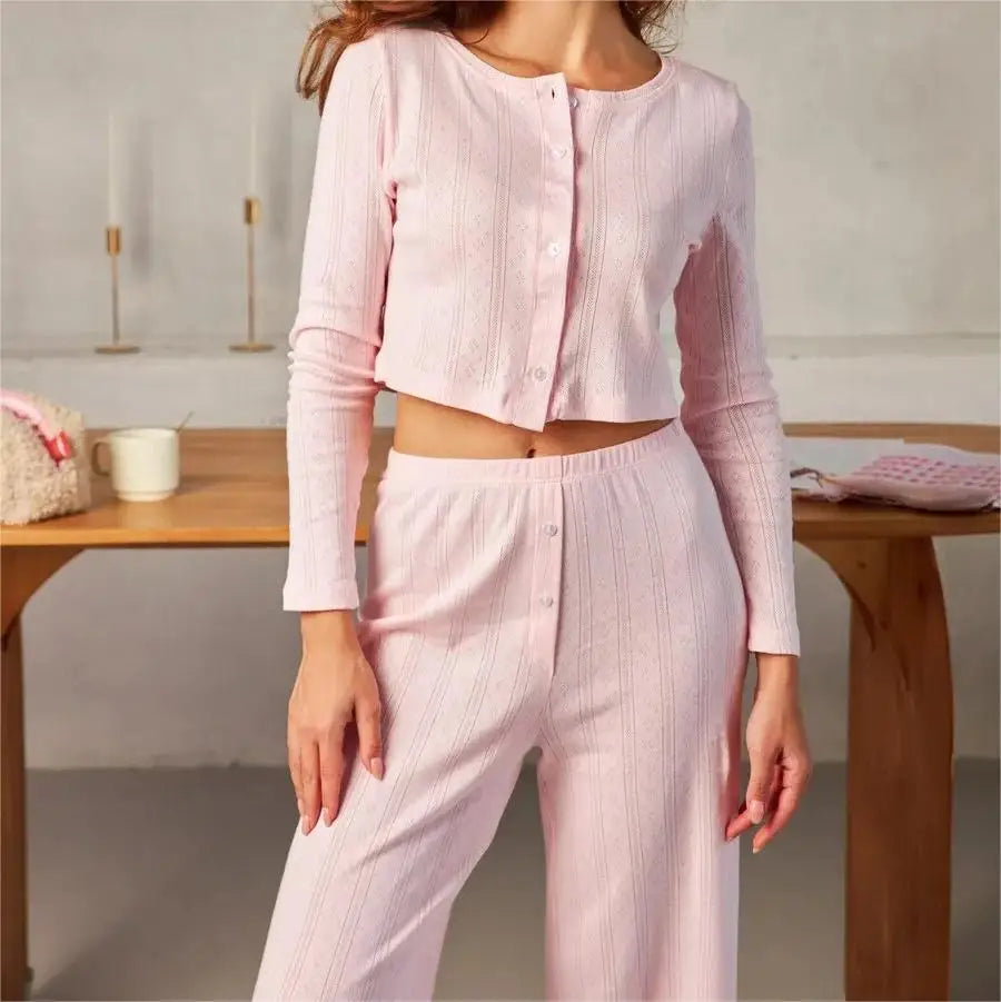 Hollow Knitted Pajamas Custom logo Casual Home Clothes Wholesale Long Straight Pants Factory Directly