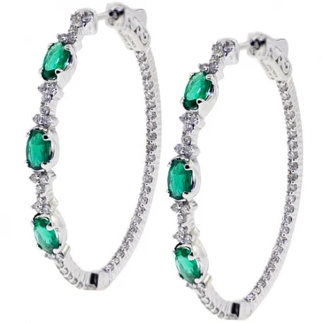 Huitan Fashion Boho Wholesale Hot Tiny Green Oval CZ Hoop Earrings Woman Korean Girls Elegant Hoop Earring Silver