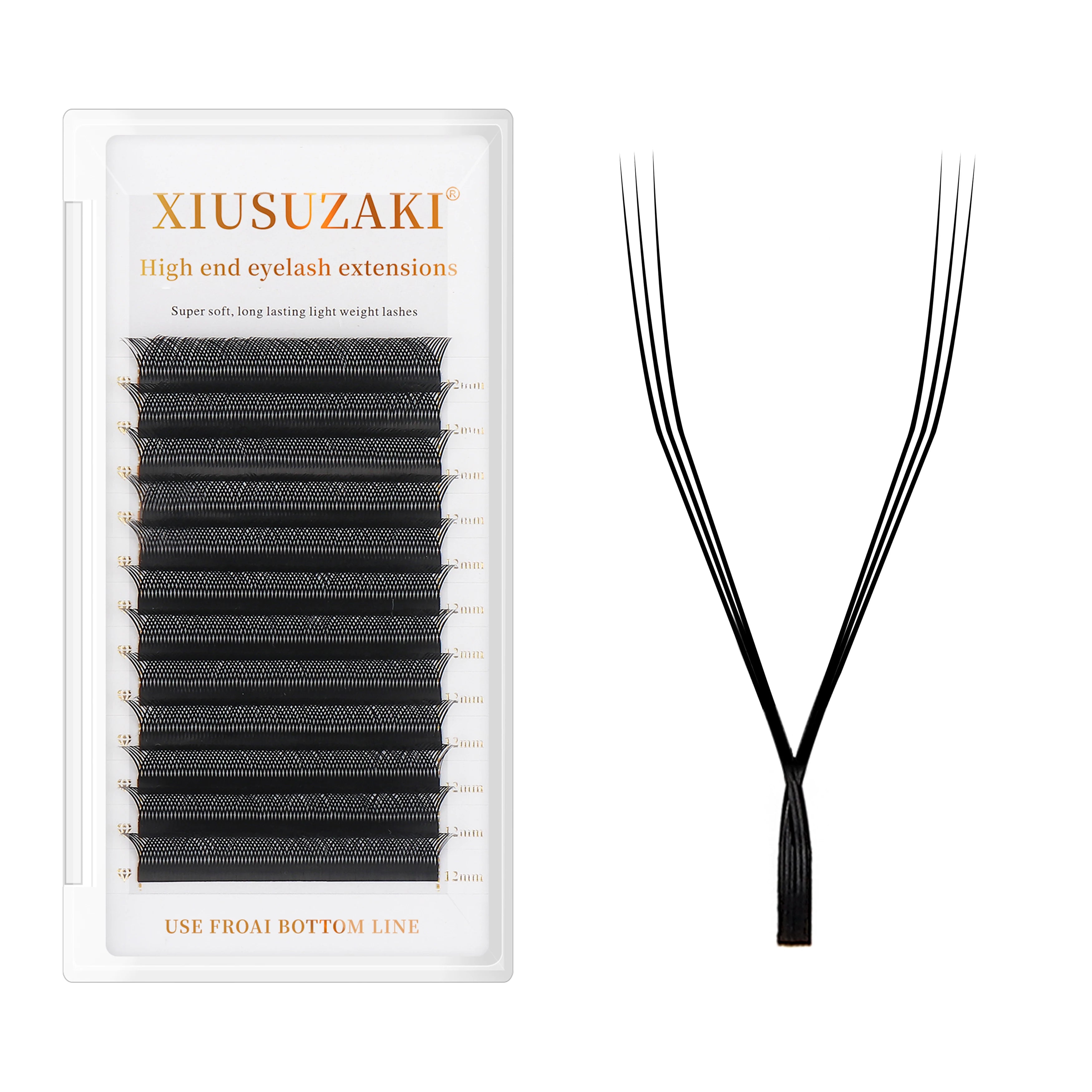XIUSUZAKI Custom Private Label YY Shape Three Split Tips Triple Top Interlaced Root Eyelash Extensions YYY Eyelashes