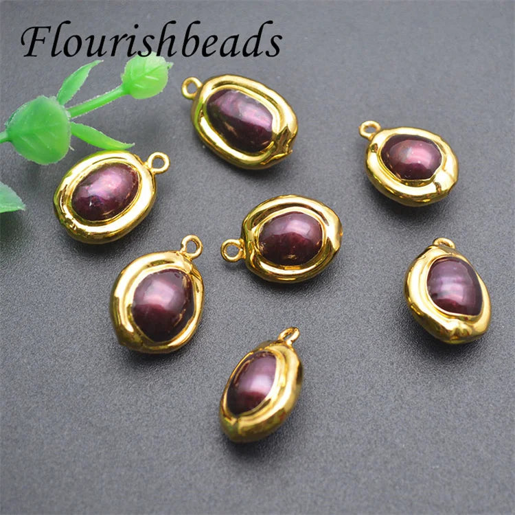 Natural Freshwater Pearl Gold Plated Oval Shape Dyed Purple Pearl Beads for DIY Jewelry Necklace Bracelet Making