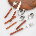18/8 Stainless Steel Fork Knife Spoon Stainless Steel Wooden Cutlery Set
