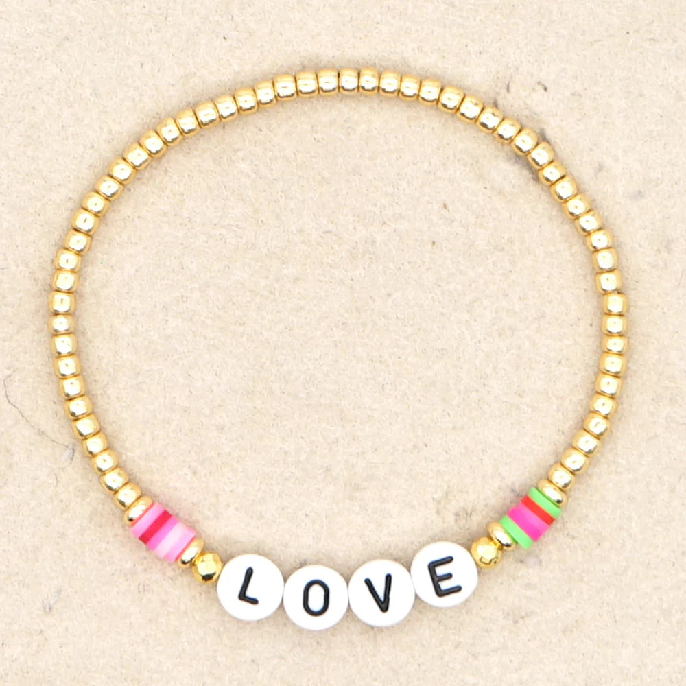 GO2BOHO 2023 Summer Beach Gold Plated Beads Bracelet Fashion Jewelry Heishi Disc Women Handmade Bracelets DIY Letter