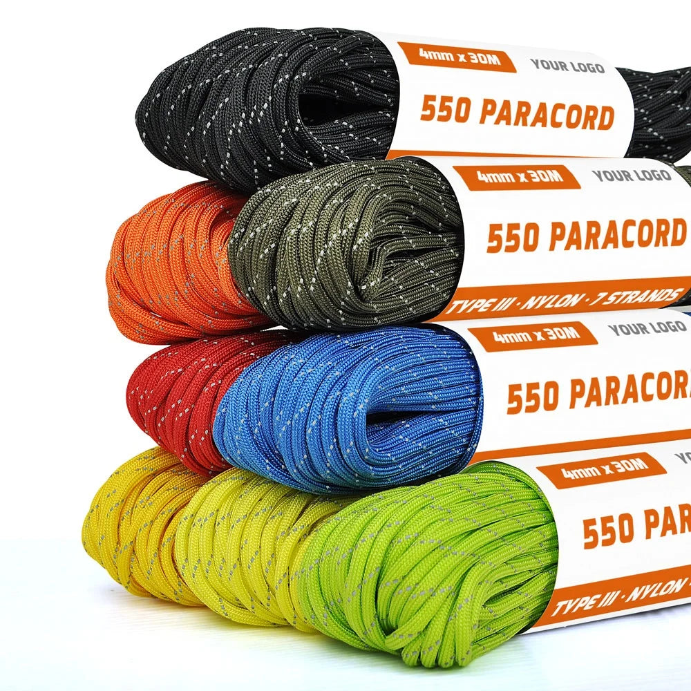 Reflective 550lbs Paracord Rope Polyester Nylon Type III Reflective Paracord