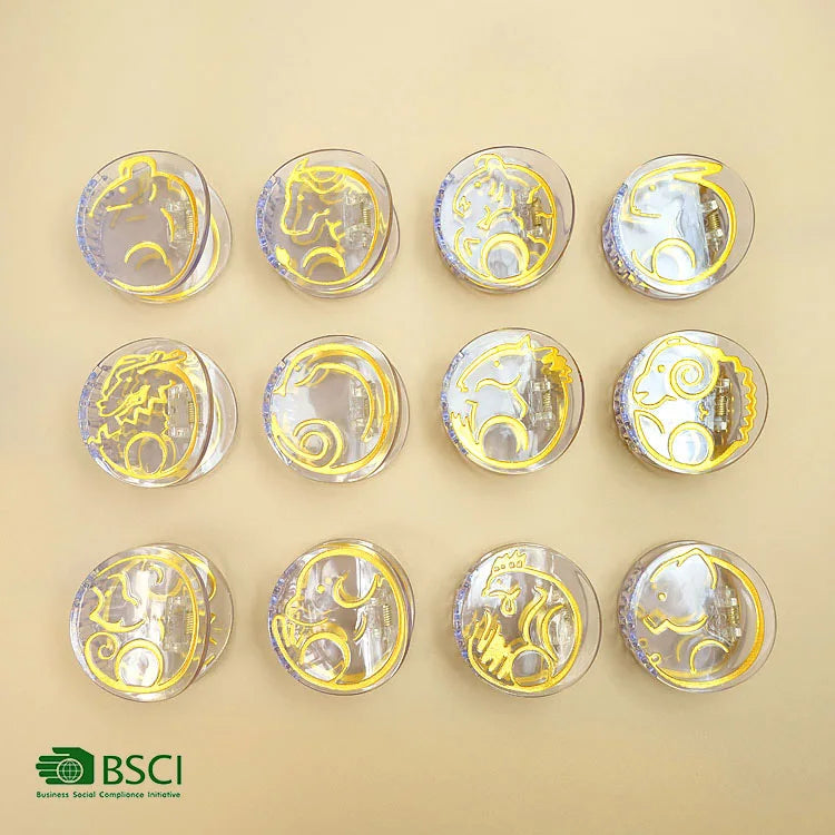 YIYI Chinese Style Twelve Zodiac Transparent Acetate Hair Claws Sweet Round Girls Hair Clip Customization