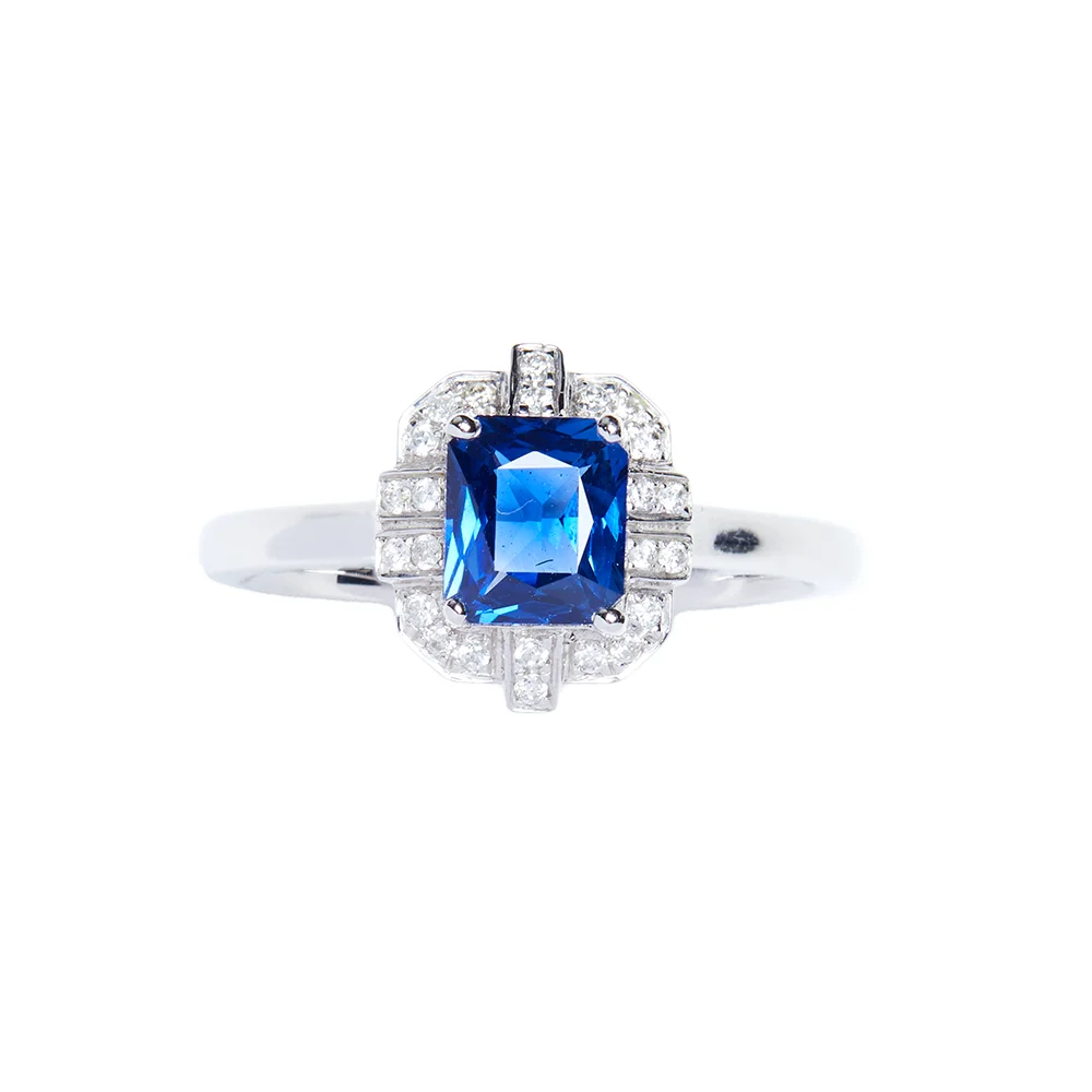 Premium Masterpiece 18K White Gold Sapphire Ring Square Diamond Inlaid Elegant Fine Jewelry Gift Custom Personalized
