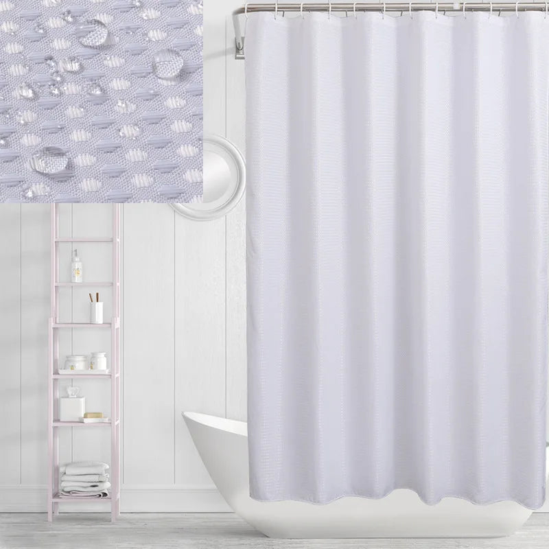 Amazerbath Waffle Shower Curtain Heavy Duty 100% Polyester Bathroom Curtain With Hooks/