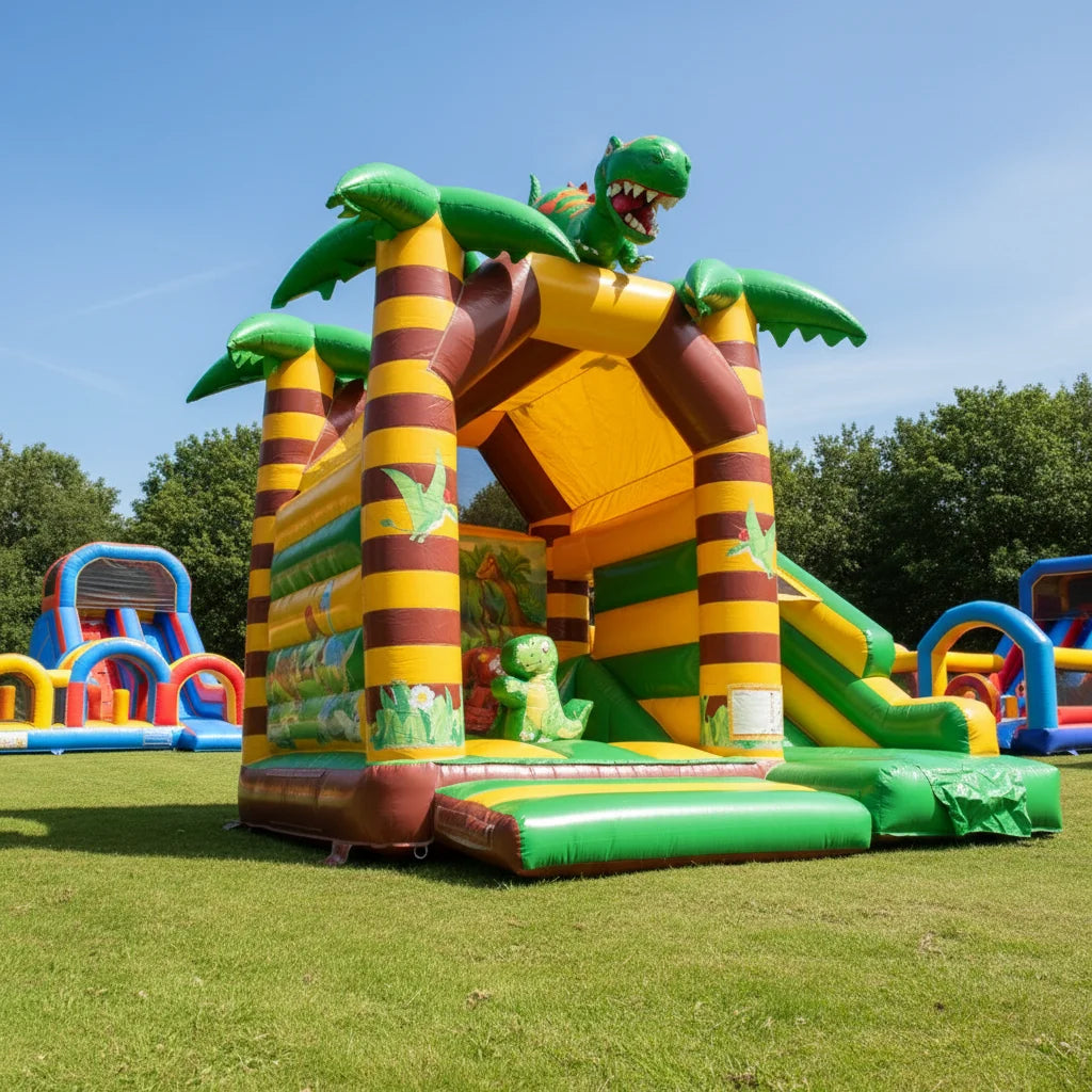 Outdoor Children Palm Tree Inflatable Jumping Castle Slide 4.5mx4mx3.5m Ages 6-12 3-4 Kids Capacity