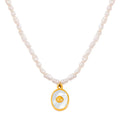 Elegant Temperament Light Luxury Freshwater Pearl Beaded Inlaid White Shell Design Sense Pendant Titanium Steel Necklace