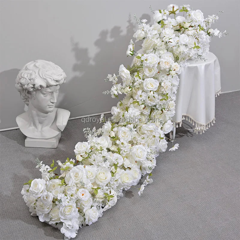 Hot Selling Artificial Flower Rose White Floral Runner for Arch Wedding Centerpieces and Table Decoration Flower Runner