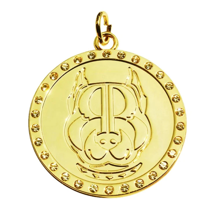 Custom Handmade Bracelet Accessory Round Shape Metal Logo Hang Plate for Chains Bags Metal Cute Rhinestone Gold Charm Wholesale