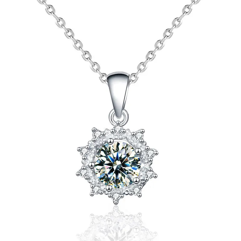 XMA005 1ct 6.5mm  Moissanite Snowflake Pendant Necklace Fashion Clavicle Chain 925 Sterling Silver Necklace for Women
