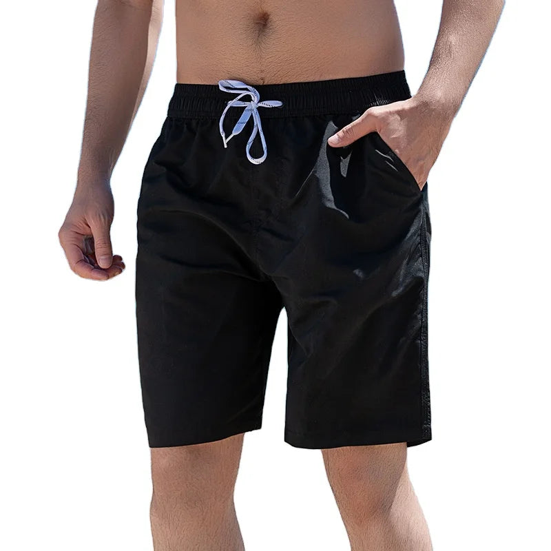 Custom High Street Woven Solid Color Canvas Hot Shorts Hawaiian Beach Shorts Plus Men's Breathable Quick Dry Drawstring Logos