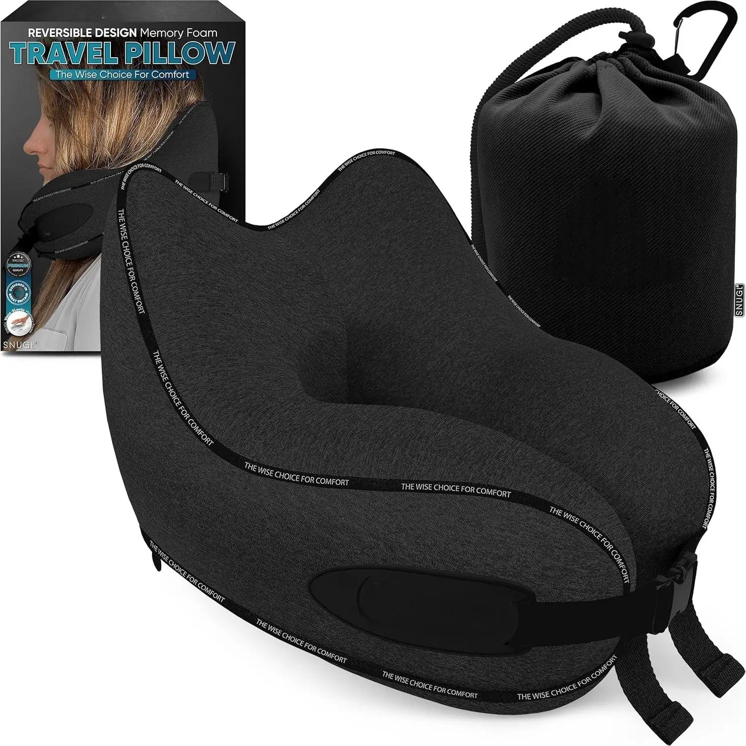 Portable and Wearable U-Shape Memory Foam Travel Pillow with Carry Bag and Neck Support for Airplane Use