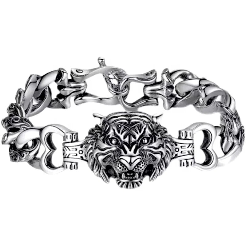 Personality Fashion Creative Vintage Silver Bracelet 19cm/21cm Cuff Bangle Bracelets Totem Tiger Head Bracelet for Men