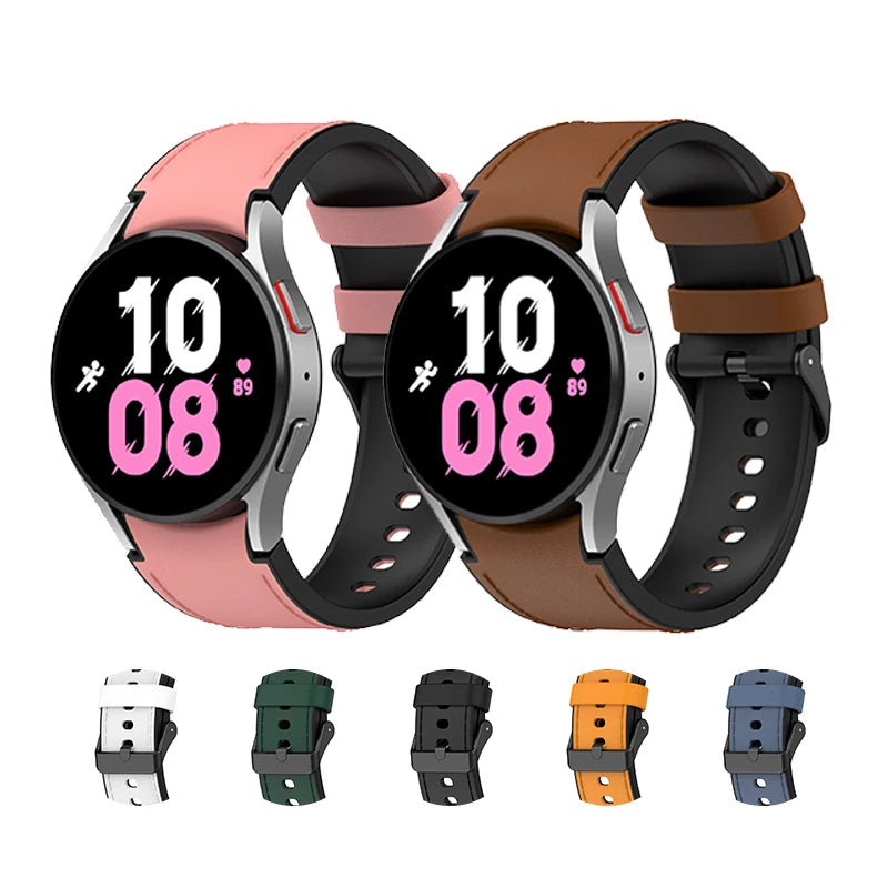 Silicone + Leather Strap Band for Samsung Galaxy Watch 5 Pro Watch 4 Classic Metal Black Buckle