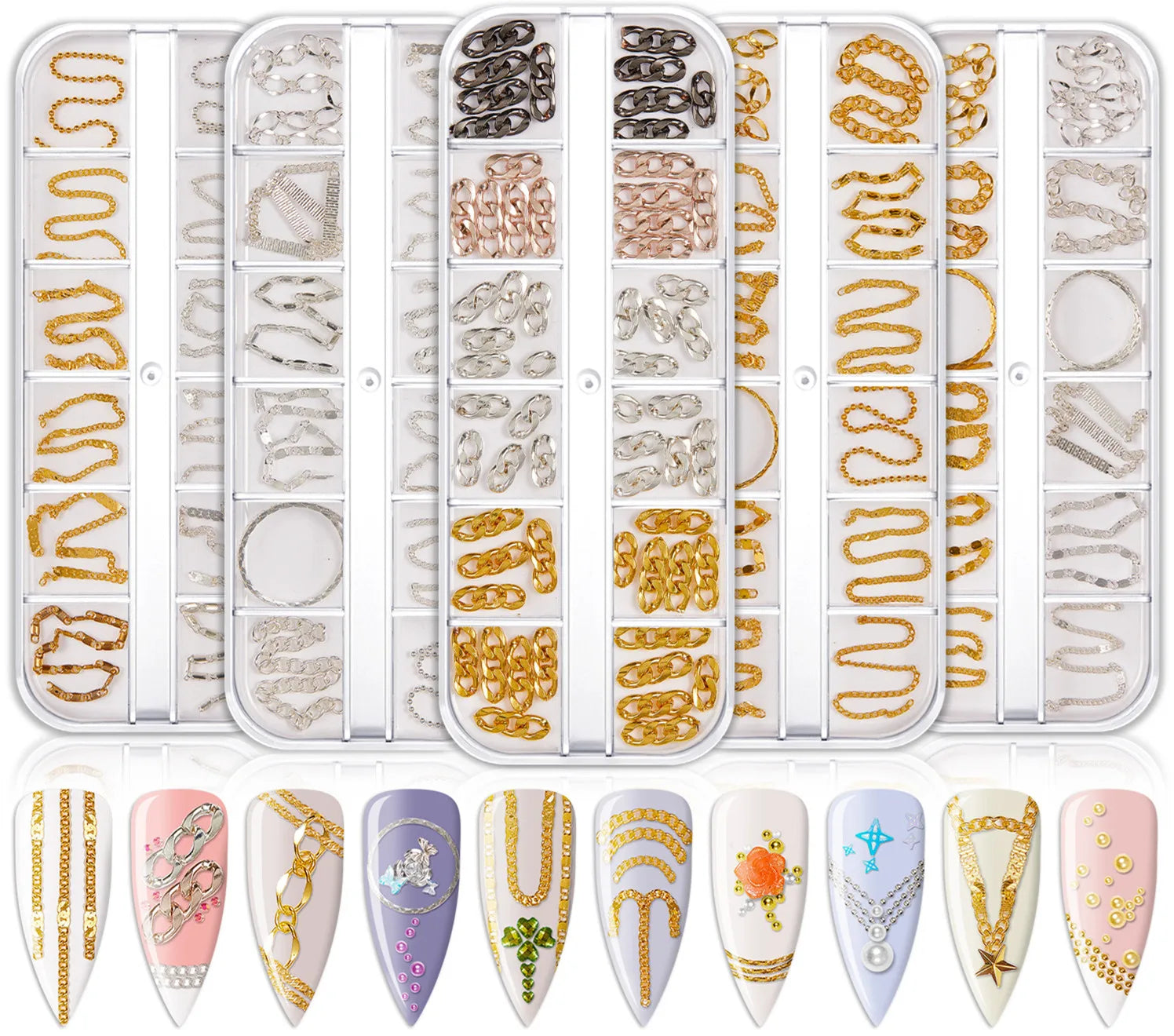 Wholesale Gold Sliver Chain Nail Art Decorations Full Rhinestone Metal Nail Charms Alloy Nail Jewelry Accessories