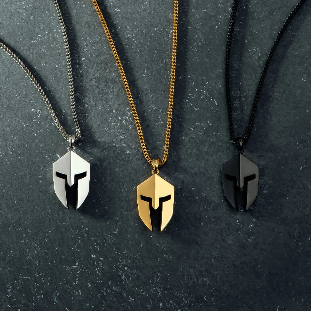 Simple No Fade Stainless Steel Mask Necklaces Gold Plating Stainless Steel Steel Spartan Warrior's Mask Pendant Necklace