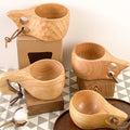 Handmade Kuksa Wooden Cup Wood Mug with 2-Hole Grips for Coffee Tea Milk Backpack Camping Bushcraft