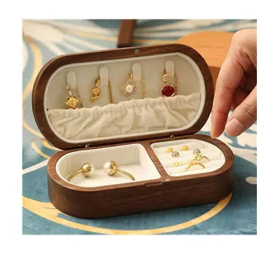 Wood Oval Sustainable Black Handmade Velvet Wooden Jewelry Boxes Wood Gift Box