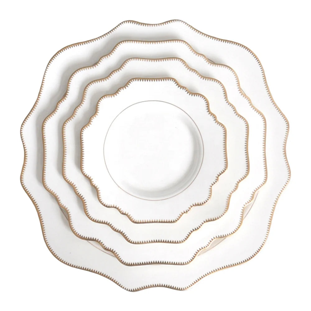 Factory Wholesale Customized Logo Ceramic Plate Chargers Sun Flower & White Gold Edge for Weddings Hotels Desserts 20 Pcs MOQ