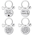 Fashionable Stainless Steel Round Card Keychain with Engraved Characters Popular Jewelry for Mother's Day Metal Material