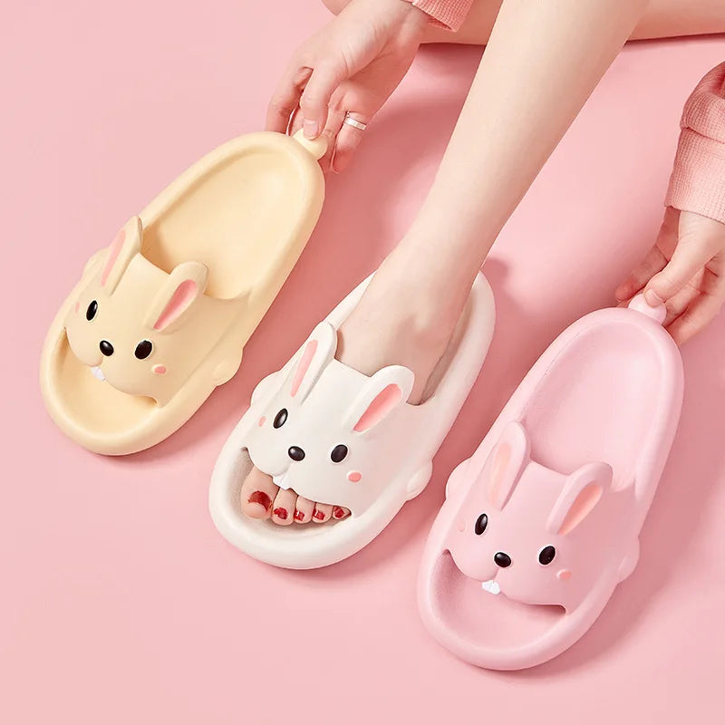 Cute Rabbit Slippers Women Summer Thick Heel Soft Sole Cartoon Slippers Indoor Slippers