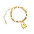 Chris April Fashion Jewelry 316L Stainless Steel PVD Gold Plated Lock Charm Thick Chain Bracelet for Women