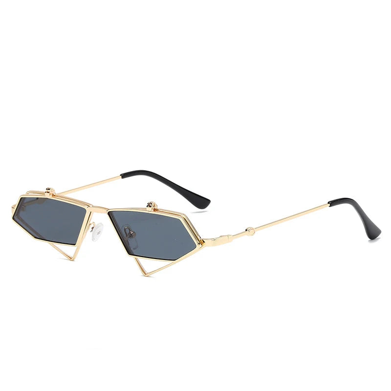 Flip Customized Logo Gold Full Rim Square Double-layer Overturning Fashion Sunglasses Unisex % UV Protection Non-polarized
