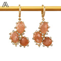 Luxury Designer Natural Quartz Crystal Stone Chandelier Earrings with Unique Gold Plated Hook for Anniversary Parties