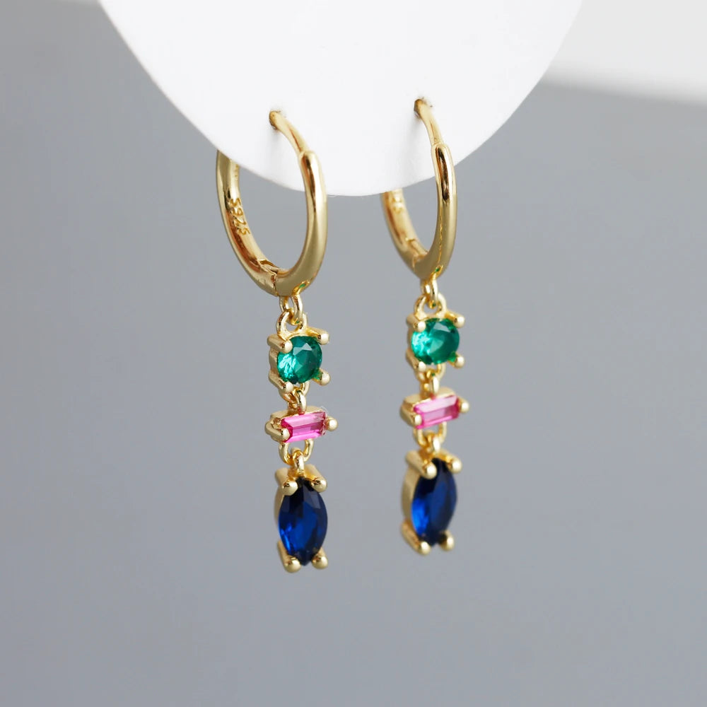 925 Sterling Silver Earrings rainbow Colorful Hoop Earrings Women Gold Plated Silver Jewelry Women