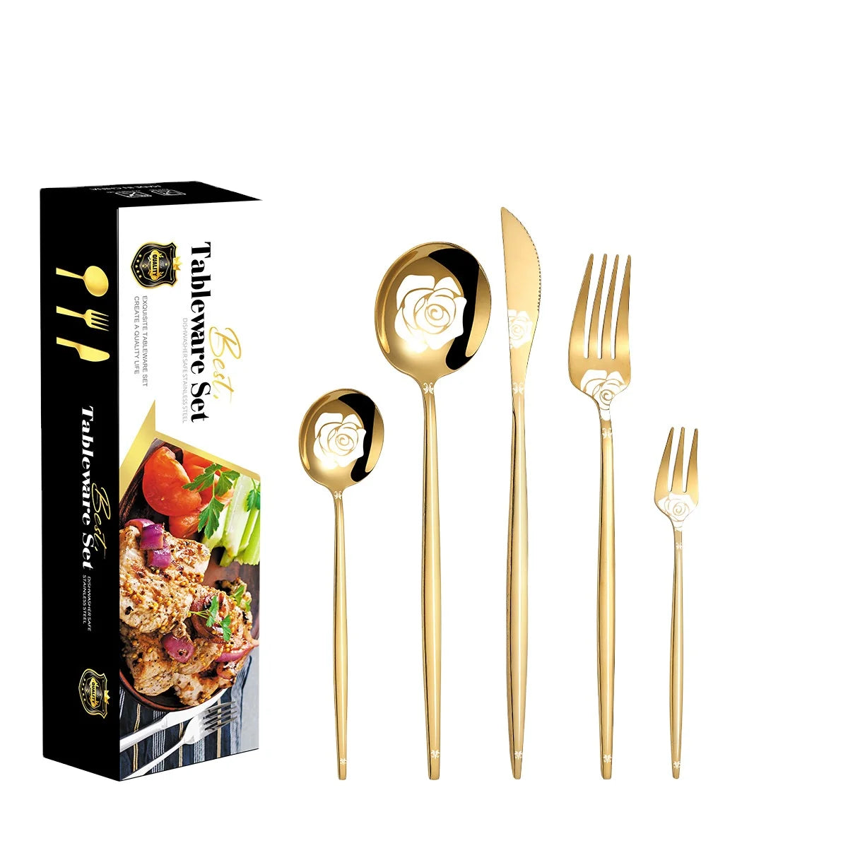 18 10 Matt Black Stainless Steel Gold Cutlery Set-30-Piece Heavy Flatware Disposable Sustainable Knife Fork Spoon Silverware
