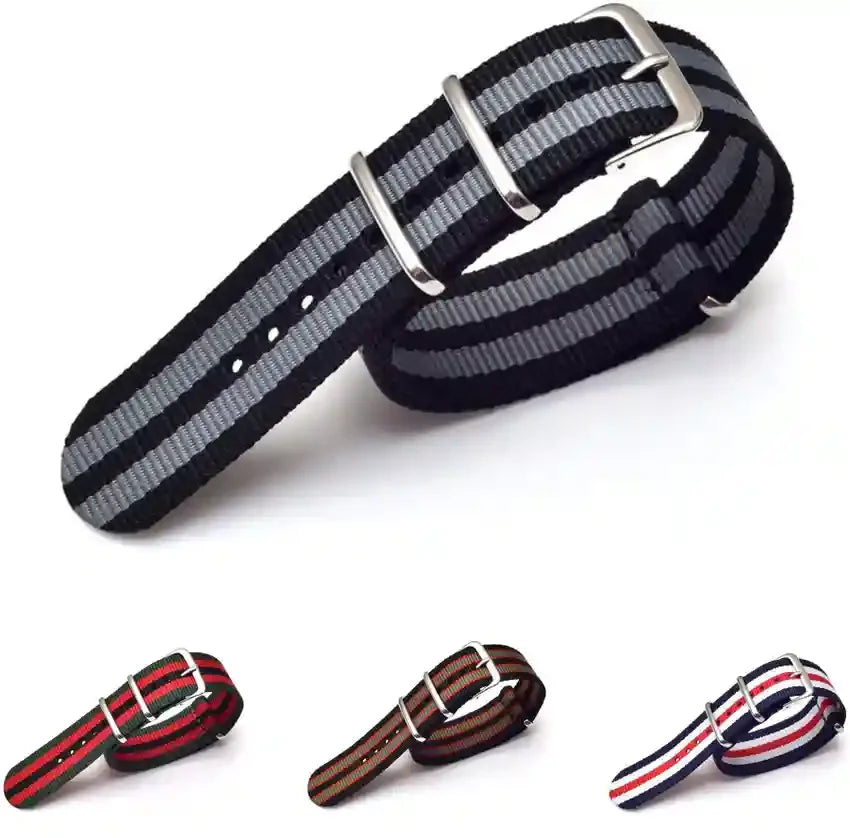 Lionorm Fashion Custom 18mm 20mm 22mm Nylon Watch Bands One Piece Ribbed Fabric Striped Bond Watch Strap Fits Men Women