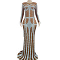 Sexy See Through Crystal Rhinestone Wedding Guest Ball Dinner Gown Mermaid Birthday Prom Long Dress Women Banquet Evening Dress