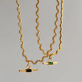 Dazan New HOT 18k Gold Plated Tarnish Free Stainless Steel Minimalist INS T Stick Noble Green Zircon Twist Wave Necklace