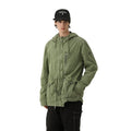 LLS Vintage Stock Men's Parka Green Full Zip Hooded Jacket Tactical Pockets Windproof Eco-Friendly Dyed Outdoor Washed 100%