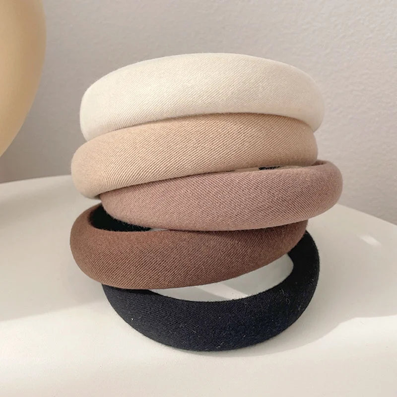 Autumn  european Style Hairbands Latest Womens Winter Head Band Handmade Polyester Fabric Designer Thick Sponge Padded Headband