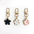 Dainty White Black Pink Metal Key Bag Charm Enamel Sakura Flower Keychain Accessory for Women