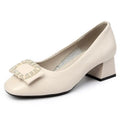 Fashion Custom logo Genuine Leather Slip-on Casual Luxury Thick Heel Shoes Ladies Pumps