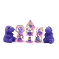 Hot Selling DND Purple T-Rex Dice Set Custom 7pcs Clear Polyhedral D4 Mini Eight Sides D4 Resin Material dice for DND Games