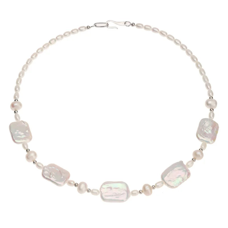 Natural Fresh Water Pearl Necklace Vintage Baroque Block Shape Fresh Water Pearl S925 Sterling Silver