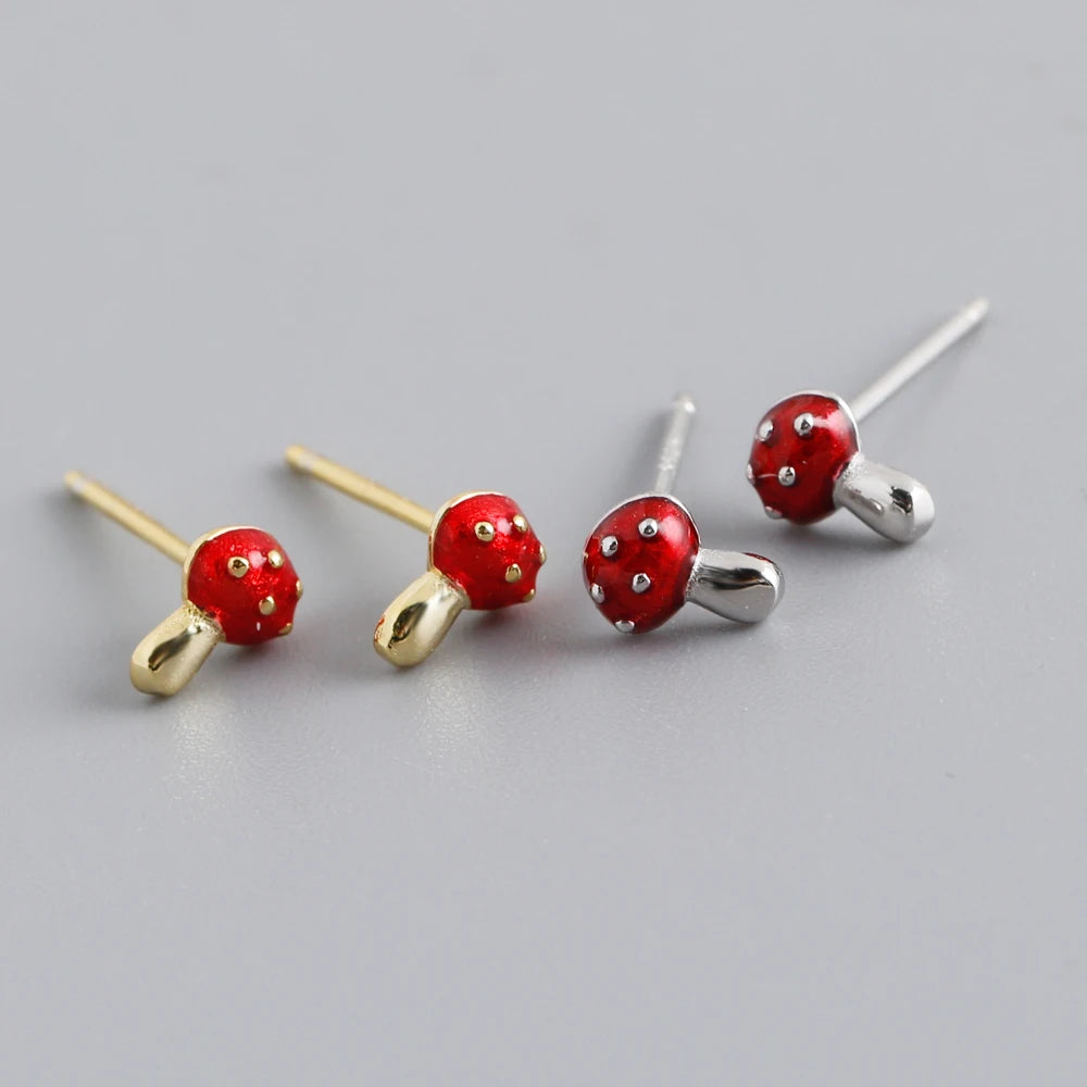 Fashion 925 Sterling Silver Minimalist Cute Mushroom Stud Earring Jewelry 18K Gold Plated Earrings for Women Jewelry