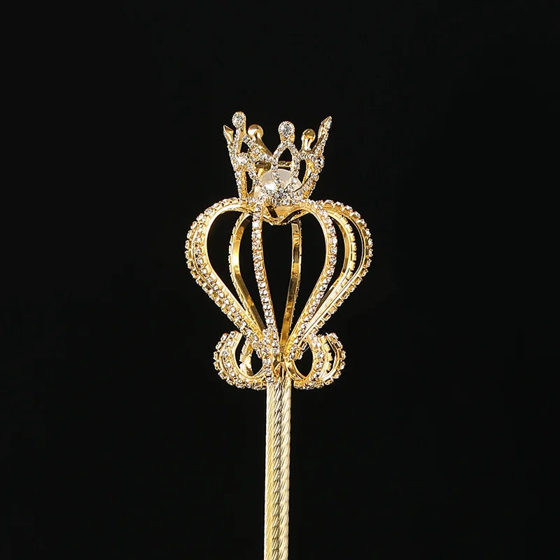 Wholesale Gold Luxury Princess Magic Sceptre Wand Custom Crown Crystal Rhinestone Scepter for Women