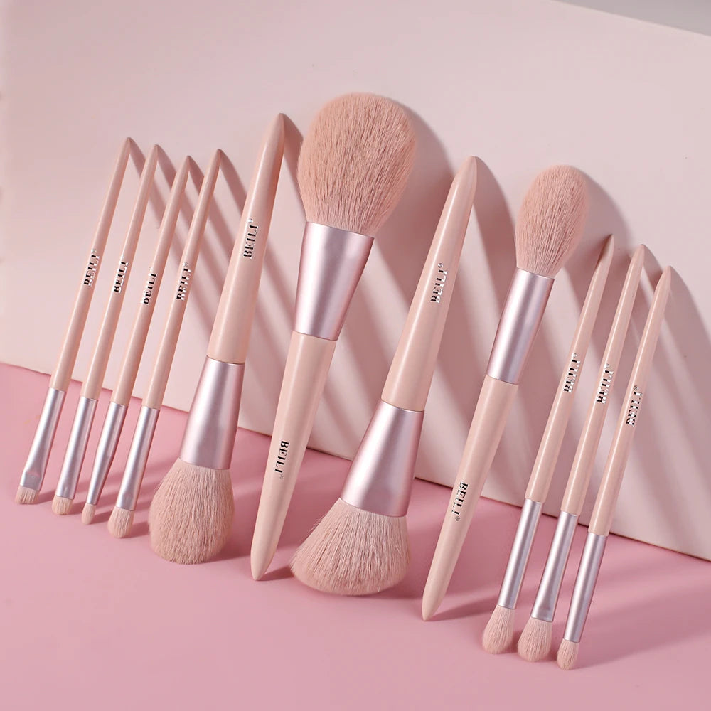 BEILI Fashionable Style Cosmetic Brushes Pink Handle Pink Bristle 11pcs Set