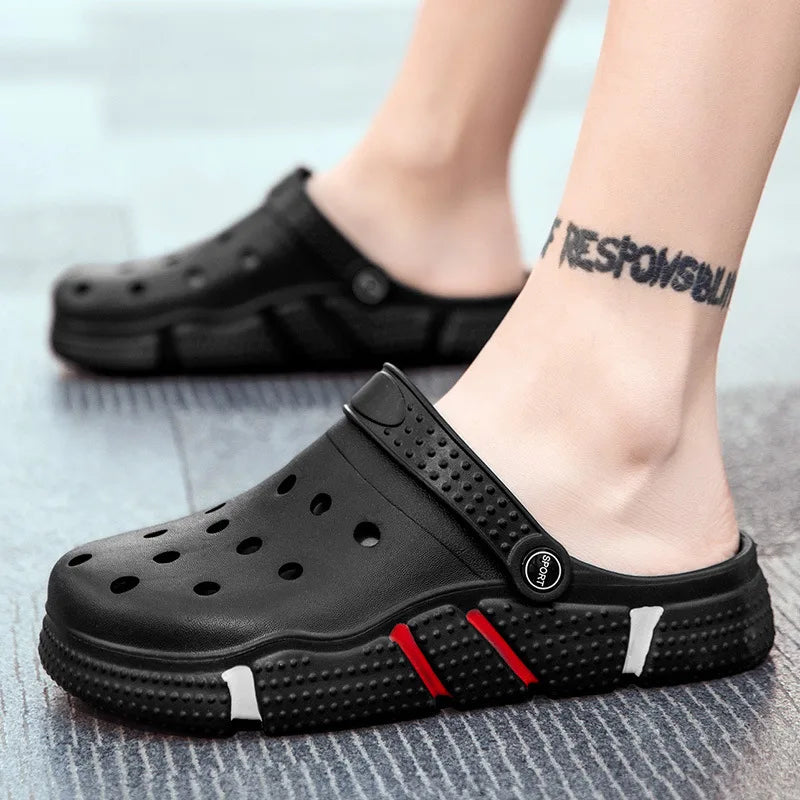 Men's Summer Trendy EVA Clogs Non-Slip Soft Outdoor Beach Slippers Closed Toe Hollow out Sandals with Thick Sole Wholesale