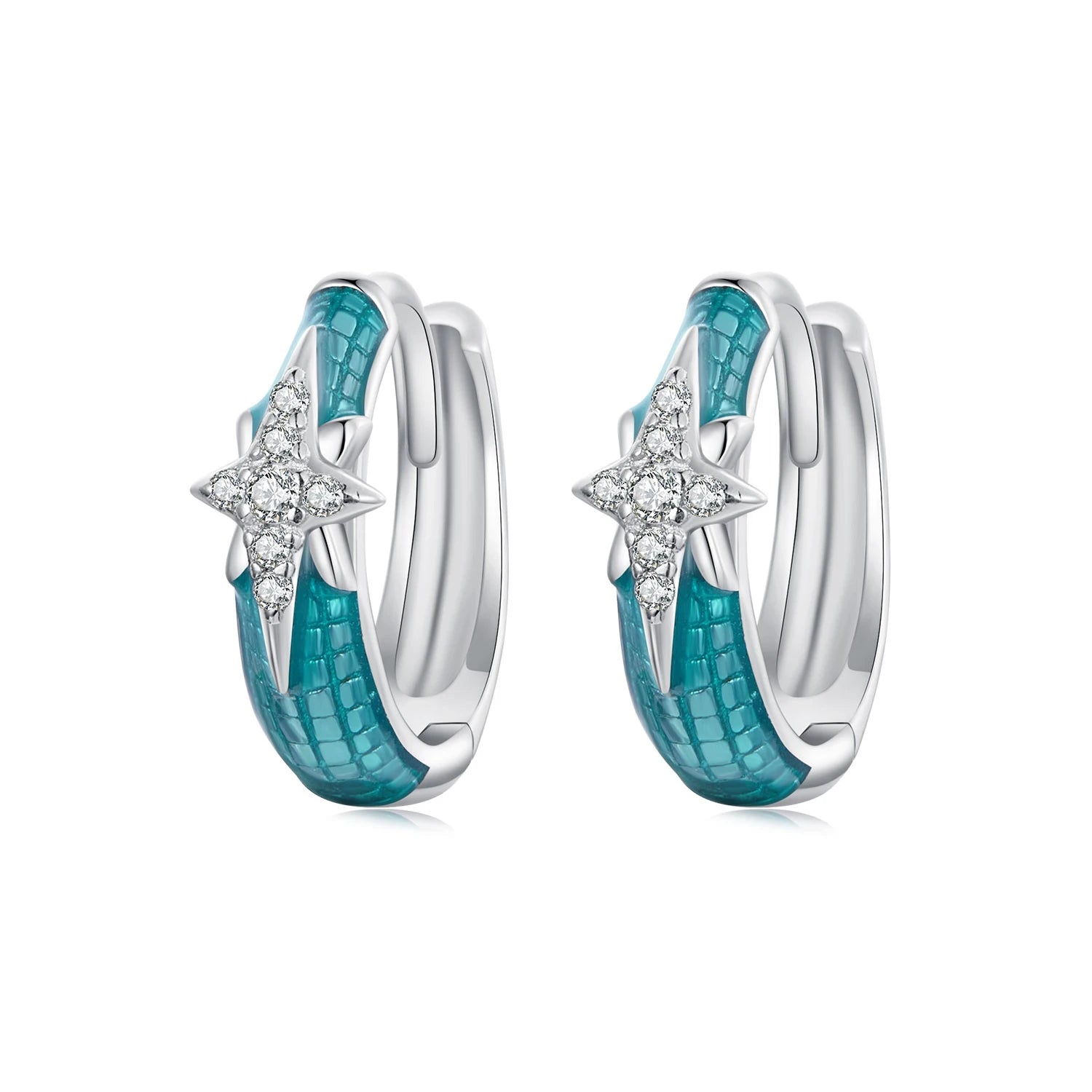 Wholesale 925 Sterling Silver Green Starry Ear Buckles Round Hoop Earrings Platinum Plated for Women Fine Jewelry BSE943