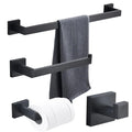 Modern 4-Piece Wall-Mounted Matte Black 304 Stainless Steel Paper Holder & Towel Bar Set for Bathroom Accessories