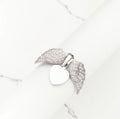 Sterling Silver Angel Wing Drop Earrings for Women CZ Inlay Religious Charm Jewelry with Rhodium Plating and Classic Style