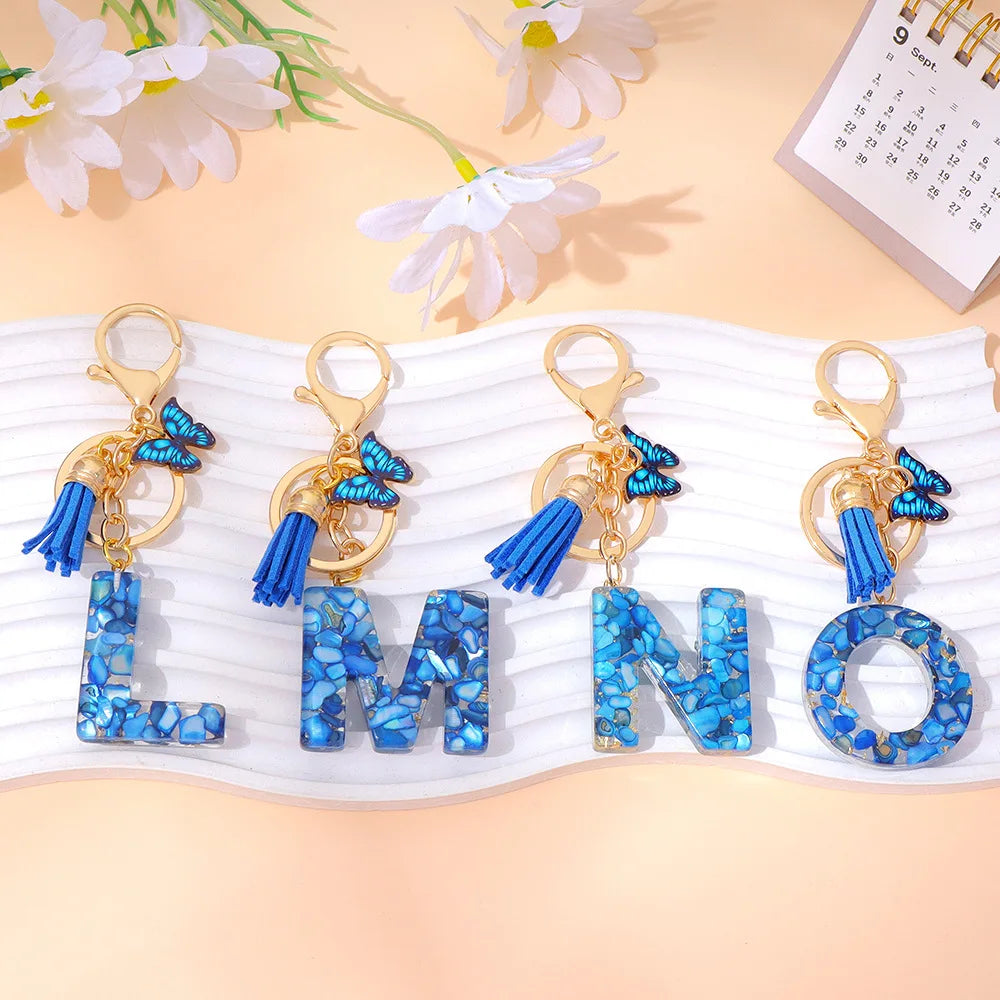 Alphabet Initial Letter Keychain Cute Butterfly Resin Key Chain Ring Bag Backpack Charm Car Hanging Pendant Women Girls Gift