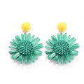 Lovely Fresh Flowers Daisies Raffia Grass Earrings Cute Women's Accessories for Wedding and Party Perfect Gift